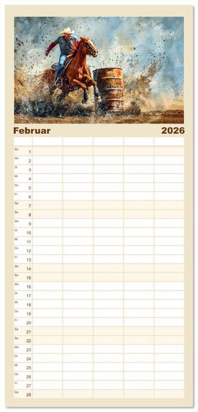 Produktbild: Familienplaner 2026 - Pferde, Freiheit, Westernreiten mit 5 Spalten (Wandkalender, 21 x 45 cm) CALVENDO