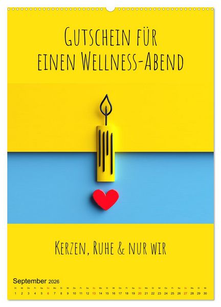 Produktbild: Gutscheinkalender - Gutschein Karten als Geschenk der Liebe (Wandkalender 2026 DIN A2 hoch), CALVENDO Monatskalender