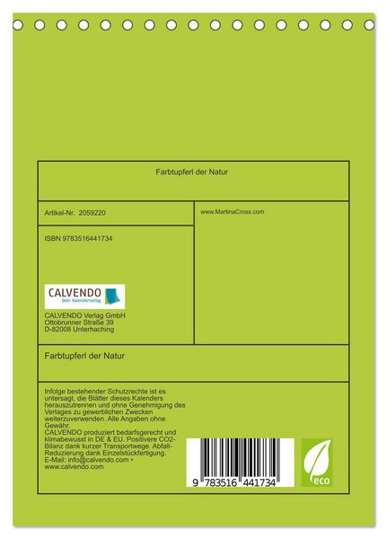 Produktbild: Farbtupferl der Natur (Tischkalender 2026 DIN A5 hoch), CALVENDO Monatskalender