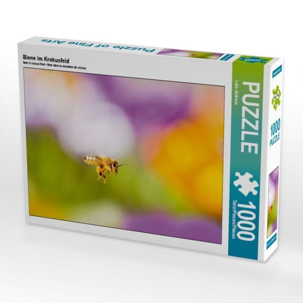 Produktbild: CALVENDO Puzzle Biene im Krokusfeld 1000 Teile Puzzle quer | 1000 Teile Lege-Gr&ouml;&szlig;e 64 &times; 48 cm Foto-Puzzle f&uuml;r gl&uuml;ckliche Stunden