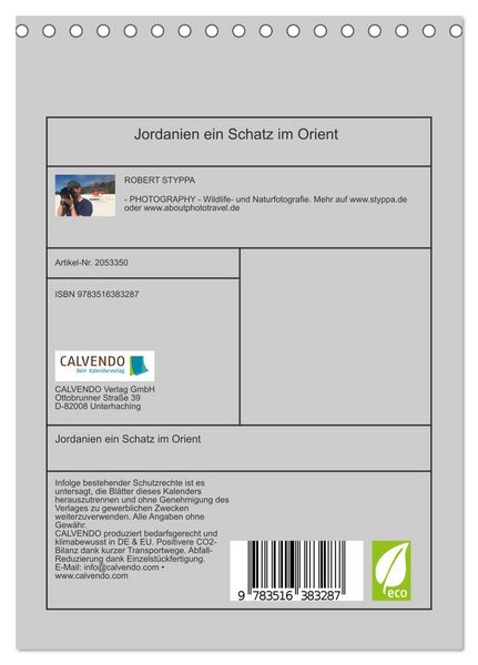 Produktbild: Jordanien ein Schatz im Orient (Tischkalender 2026 DIN A5 hoch), CALVENDO Monatskalender