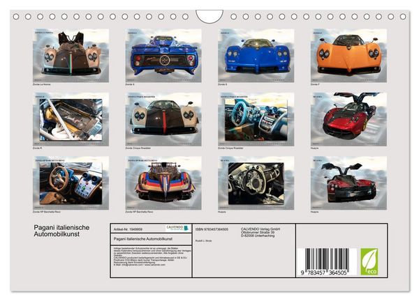 Produktbild: Pagani italienische Automobilkunst (Wandkalender 2026 DIN A4 quer), CALVENDO Monatskalender