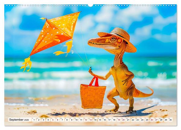 Produktbild: Dinosaurier Sommer - Urzeitlich witzige Strandparty (hochwertiger Premium Wandkalender 2026 DIN A2 quer), Kunstdruck in Hochglanz