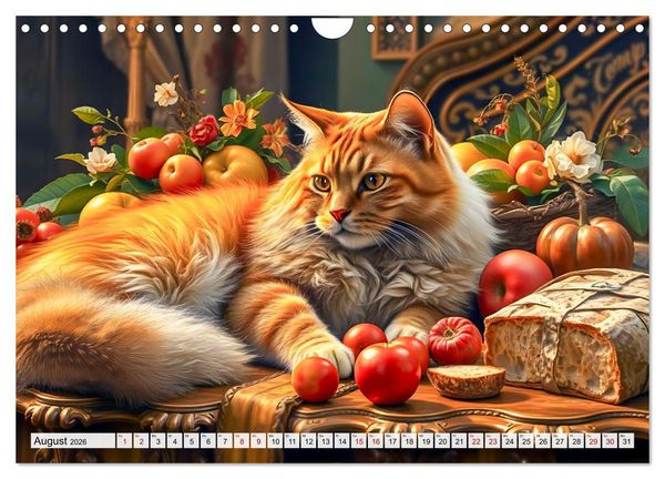 Produktbild: Klassische Katzenportr&auml;ts - Katzen in opulenten Stillleben (Wandkalender 2026 DIN A4 quer), CALVENDO Monatskalender