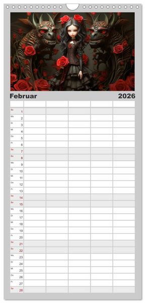 Produktbild: Familienplaner 2026 - Little Gothic Queens. Surrealistische Illustrationen mit 5 Spalten (Wandkalender, 21 x 45 cm) CALVENDO
