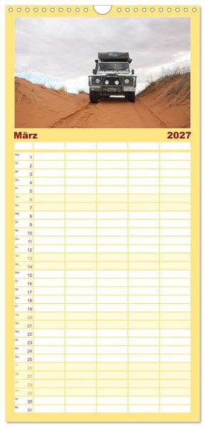Produktbild: Familienplaner 2027 - Land Rover Defender - Unterwegs in Afrika mit 5 Spalten (Wandkalender, 21 x 45 cm) CALVENDO