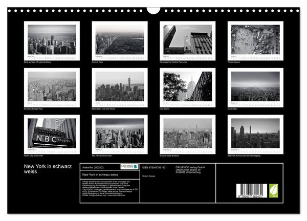 Produktbild: New York in schwarz weiss (Wandkalender 2026 DIN A3 quer), CALVENDO Monatskalender