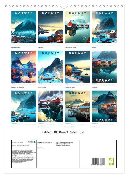 Produktbild: Lofoten - Old School Poster Style (Wandkalender 2026 DIN A3 hoch), CALVENDO Monatskalender
