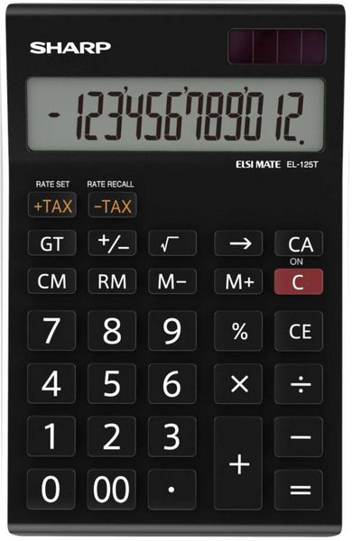 Produktbild: Sharp EL-125T Tischrechner Schwarz Display (Stellen): 12 solarbetrieben, batteriebetrieben (B x H x T) 112 x 13 x 176 mm