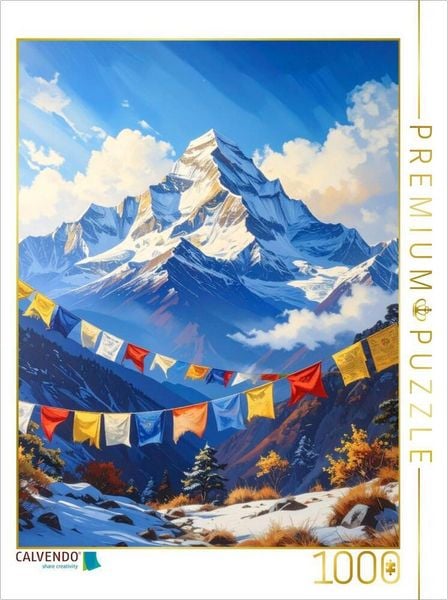 CALVENDO Puzzle Gebetsfahnen und Himalaya | 1000 Teile Lege-Größe 64x48cm Foto-Puzzle für glückliche Stunden