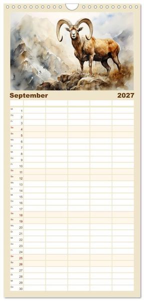 Produktbild: Familienplaner 2027 - Die Magie der Bergwelt mit 5 Spalten (Wandkalender, 21 x 45 cm) CALVENDO