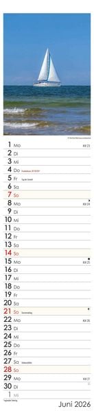 Streifenplaner Seeblick 2026 - Streifen-Kalender 11,3x49x5 cm - Strand und Meer - Küchenkalender - Wandplaner - Alpha Edition