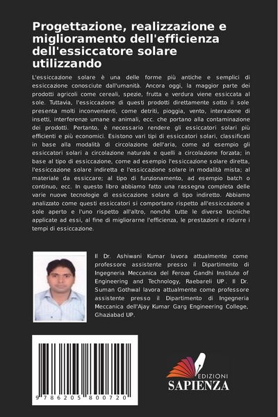 Produktbild: Progettazione, realizzazione e miglioramento dell'efficienza dell'essiccatore solare utilizzando