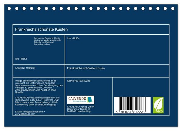 Produktbild: Frankreichs sch&ouml;nste K&uuml;sten (Tischkalender 2026 DIN A5 quer), CALVENDO Monatskalender