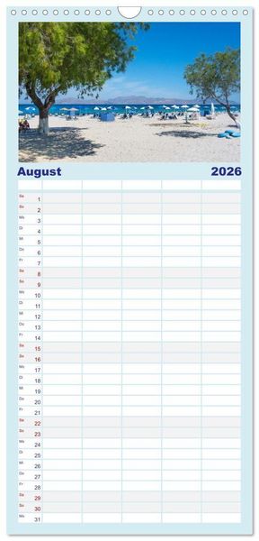Produktbild: Familienplaner 2026 - Insel Kos - Str&auml;nde mit 5 Spalten (Wandkalender, 21 x 45 cm) CALVENDO