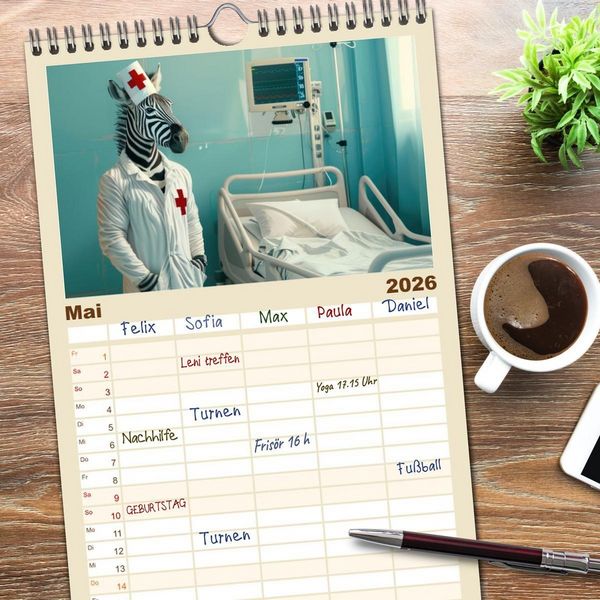 Produktbild: Familienplaner 2026 - Tierisch lustige Krankenpfleger mit 5 Spalten (Wandkalender, 21 x 45 cm) CALVENDO