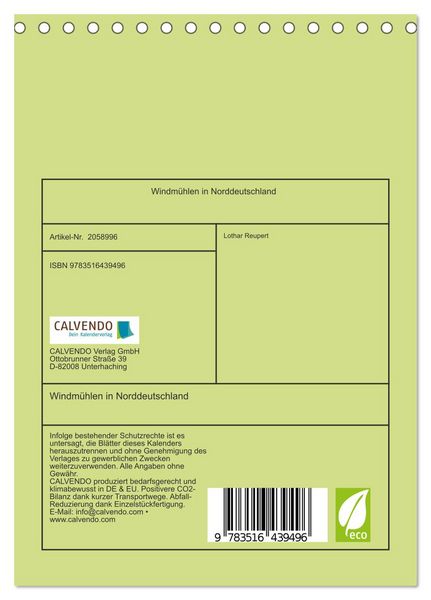 Produktbild: Windm&uuml;hlen in Norddeutschland (Tischkalender 2026 DIN A5 hoch), CALVENDO Monatskalender