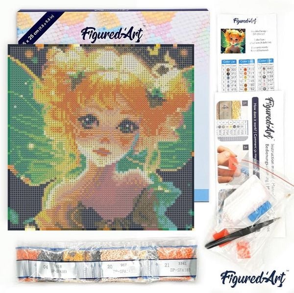 Produktbild: FiguredArt DP-SFA167-Y - Mini Diamond Painting, H&uuml;bsche Kleine Fee, Leinwand-Keilrahmen (25x25cm), DIY Bastelset