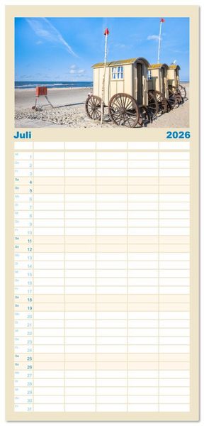 Produktbild: Familienplaner 2026 - Norderney Sehnsuchtskalender mit 5 Spalten (Wandkalender, 21 x 45 cm) CALVENDO