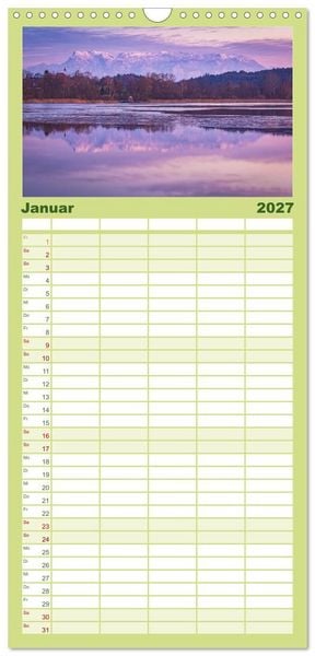 Produktbild: Familienplaner 2027 - Alpenseen - Berge im Spiegel mit 5 Spalten (Wandkalender, 21 x 45 cm) CALVENDO