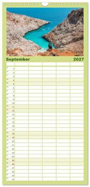 Produktbild: Familienplaner 2027 - Kreta - Die sch&ouml;nsten Str&auml;nde mit 5 Spalten (Wandkalender, 21 x 45 cm) CALVENDO