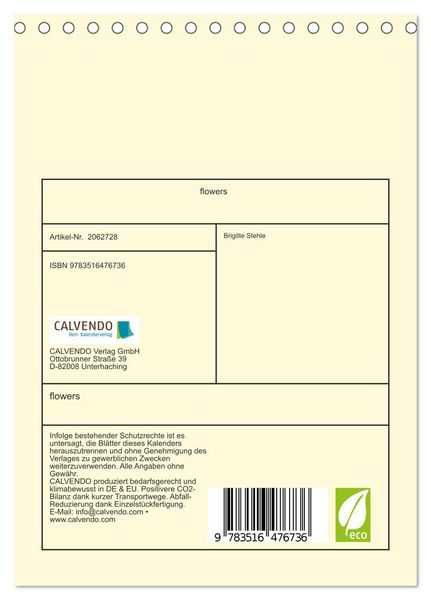 Produktbild: flowers (Tischkalender 2026 DIN A5 hoch), CALVENDO Monatskalender