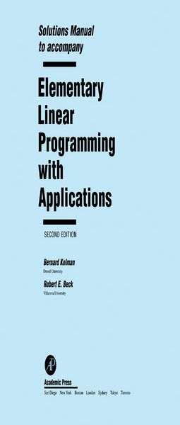 Produktbild: Solutions Manual to accompany Elementary Linear Programming with Applications