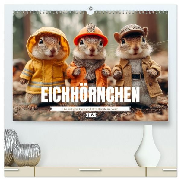 Produktbild: Eichh&ouml;rnchen - Die lustigen Tiere und ihre Berufe im Wald (hochwertiger Premium Wandkalender 2026 DIN A2 quer), Kunstdruck in Hochglanz