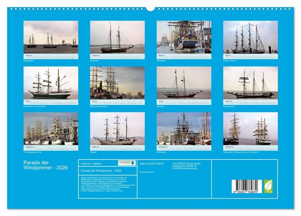Produktbild: Parade der Windjammer - 2026 (hochwertiger Premium Wandkalender 2026 DIN A2 quer), Kunstdruck in Hochglanz