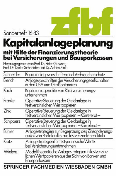 Produktbild: Kapitalanlageplanung mit Hilfe der Finanzierungstheorie bei Versicherungen und Bausparkassen