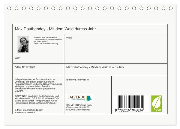 Produktbild: Max Dauthendey - Mit dem Wald durchs Jahr (Tischkalender 2026 DIN A5 quer), CALVENDO Monatskalender