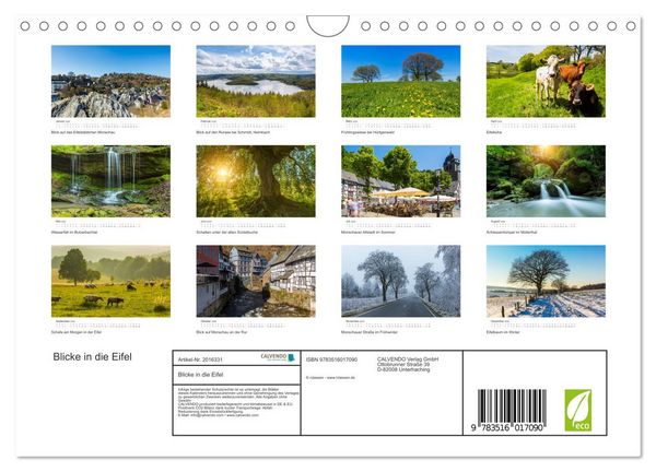 Produktbild: Blicke in die Eifel (Wandkalender 2026 DIN A4 quer), CALVENDO Monatskalender