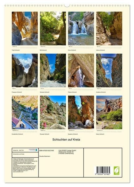 Produktbild: Schluchten auf Kreta (hochwertiger Premium Wandkalender 2026 DIN A2 hoch), Kunstdruck in Hochglanz