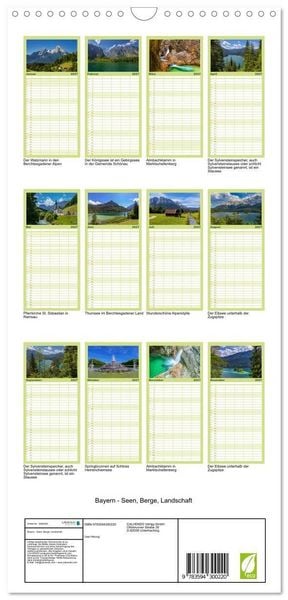 Produktbild: Familienplaner 2027 - Bayern - Seen, Berge, Landschaft mit 5 Spalten (Wandkalender, 21 x 45 cm) CALVENDO