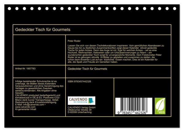 Produktbild: Gedeckter Tisch f&uuml;r Gourmets (Tischkalender 2026 DIN A5 quer), CALVENDO Monatskalender