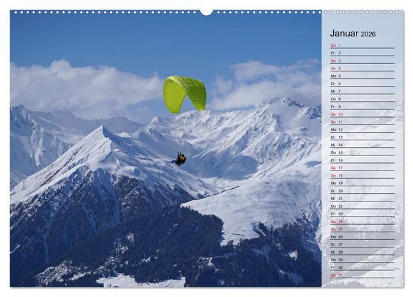 Produktbild: Gleitschirmfliegen in den Tuxer Alpen (hochwertiger Premium Wandkalender 2026 DIN A2 quer), Kunstdruck in Hochglanz