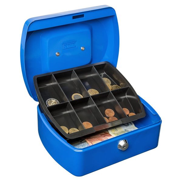 Produktbild: Idena Geldkassette Gr&ouml;&szlig;e 8 aus Metall 8 F&auml;cher blau 20,5x16x9cm