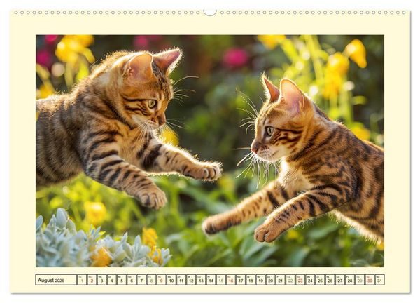 Produktbild: Toyger Katzen. Der exotische Mini-Tiger im Garten (hochwertiger Premium Wandkalender 2026 DIN A2 quer), Kunstdruck in Hochglanz