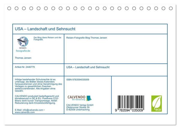Produktbild: USA &ndash; Landschaft und Sehnsucht (Tischkalender 2027 DIN A5 quer), CALVENDO Monatskalender