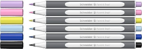 Produktbild: Schneider Brushpen Paint-It 070 sortiert, Karton-Etui 6er Set V1 5+1