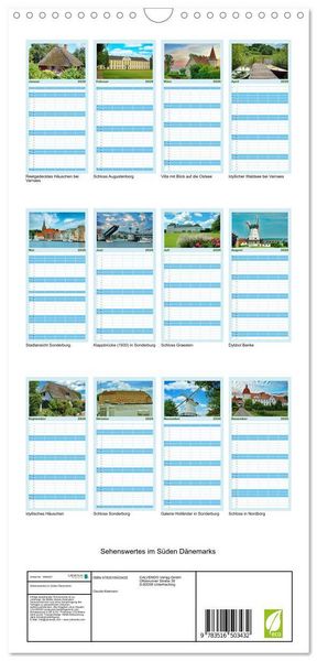 Produktbild: Familienplaner 2026 - Sehenswertes im S&uuml;den D&auml;nemarks mit 5 Spalten (Wandkalender, 21 x 45 cm) CALVENDO