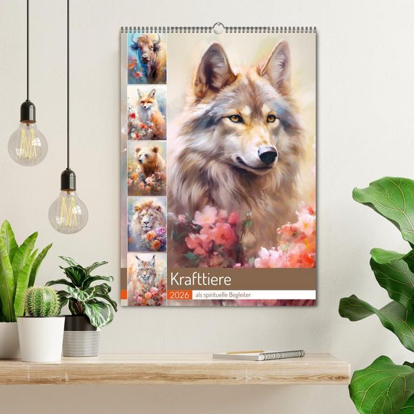 Produktbild: Krafttiere als spirituelle Begleiter (Wandkalender 2026 DIN A2 hoch), CALVENDO Monatskalender