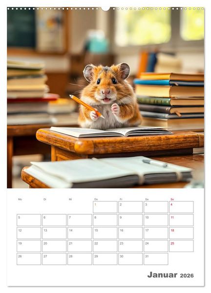Produktbild: School Hamster - Eifrige KI Hamster pr&auml;sentieren ihre Hamsterschule (hochwertiger Premium Wandkalender 2026 DIN A2 hoch), Kunstdruck in Hochglanz