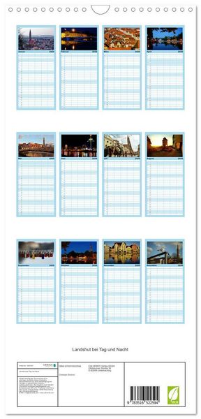 Produktbild: Familienplaner 2026 - Landshut bei Tag und Nacht mit 5 Spalten (Wandkalender, 21 x 45 cm) CALVENDO