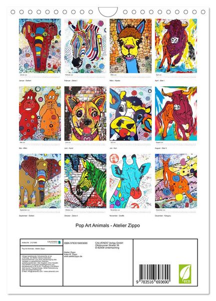 Produktbild: Pop Art Animals - Atelier Zippo (Wandkalender 2026 DIN A4 hoch), CALVENDO Monatskalender