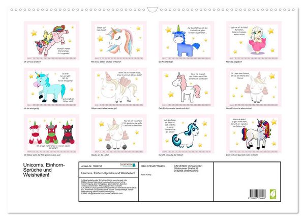 Produktbild: Unicorns. Einhorn-Spr&uuml;che und Weisheiten! (Wandkalender 2026 DIN A2 quer), CALVENDO Monatskalender