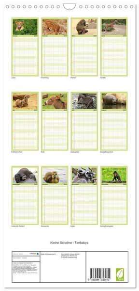Produktbild: Familienplaner 2027 - Kleine Schelme - Tierbabys mit 5 Spalten (Wandkalender, 21 x 45 cm) CALVENDO