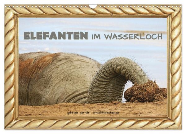 Elefanten im Wasserloch (Wandkalender 2026 DIN A3 quer), CALVENDO Monatskalender