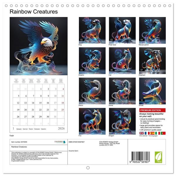 Produktbild: Rainbow Creatures (Wall Calendar 2026 12 &times; 12 Inch) CALVENDO 12 Month Wall Calendar