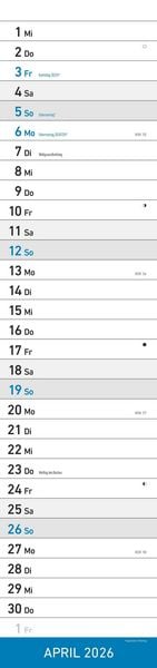 Produktbild: Streifenplaner XL BLAU 2026 - Streifenkalender 15x64 cm - Wandplaner - Küchenkalender - schmales Design - eine Spalte - Langplaner